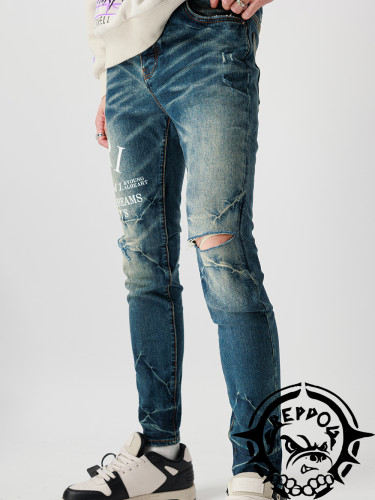 1:1 quality version Big & Small English Print Jeans