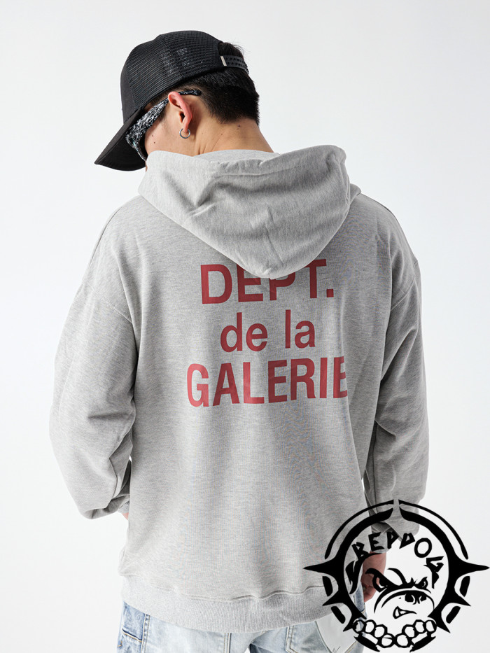  Printed hoodie with red lettering on front and back