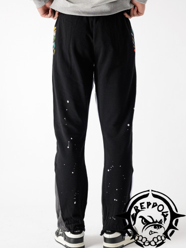 Left leg large monogrammed printed wide leg pants 12 colors