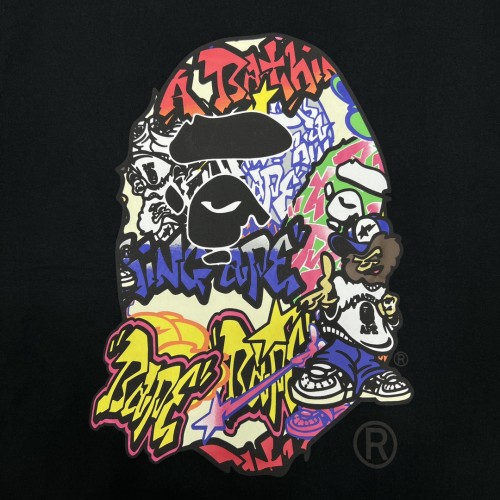 Colorful Letter Graffiti Ape Head Print Short Sleeve tee 2 colors