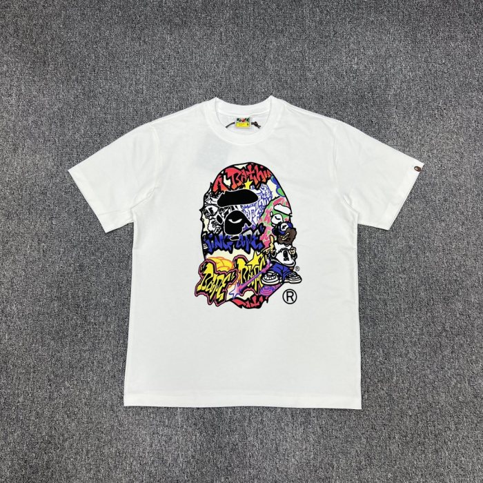 Colorful Letter Graffiti Ape Head Print Short Sleeve tee 2 colors