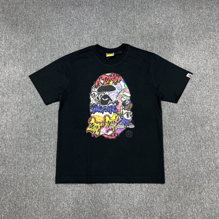 Colorful Letter Graffiti Ape Head Print Short Sleeve tee 2 colors