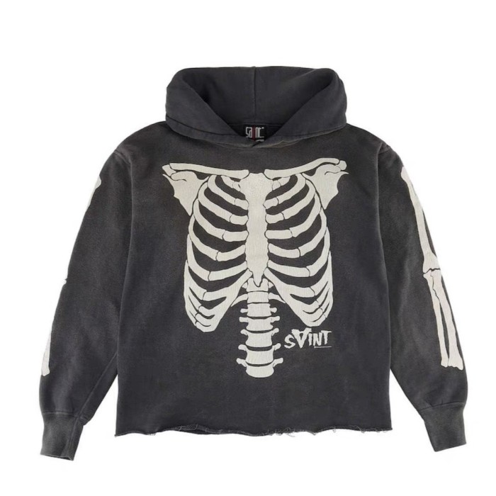 [buy more save more]Skeleton Ribbed Turtle Print Hoodie
