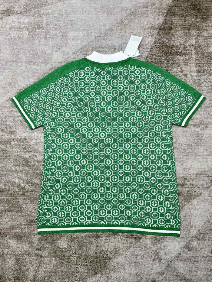 1:1 quality version Flash Green Jacquard Sweater Short Sleeve