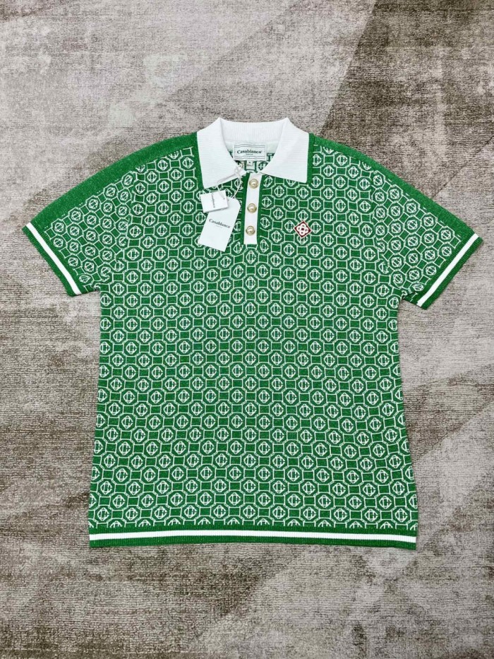 1:1 quality version Flash Green Jacquard Sweater Short Sleeve