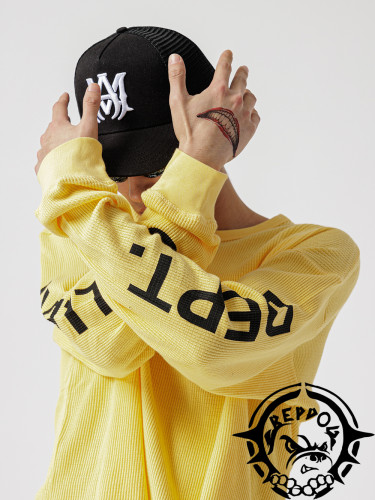 1:1 quality version Lemon Yellow Double Sleeve Letter Breathable T-Shirt 4 colors
