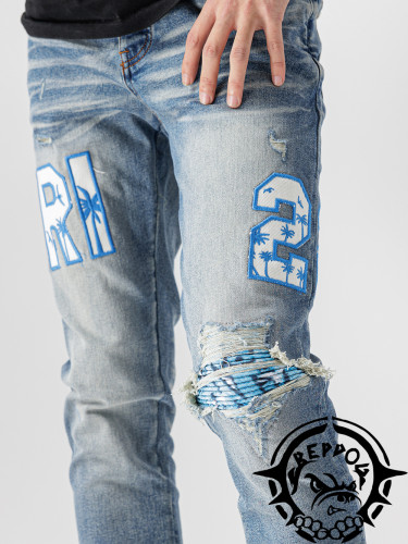 1:1 quality version Coconut Alphanumeric Patch Jeans