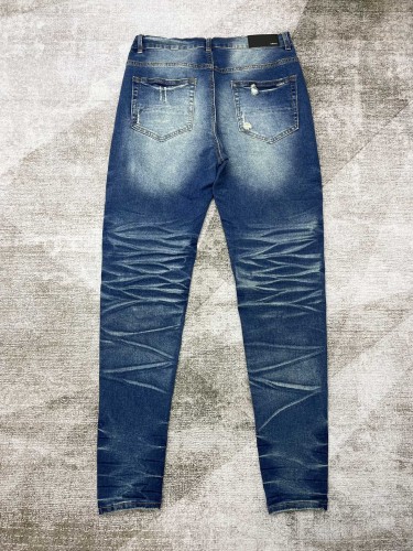 1:1 quality version distressed leather jeans