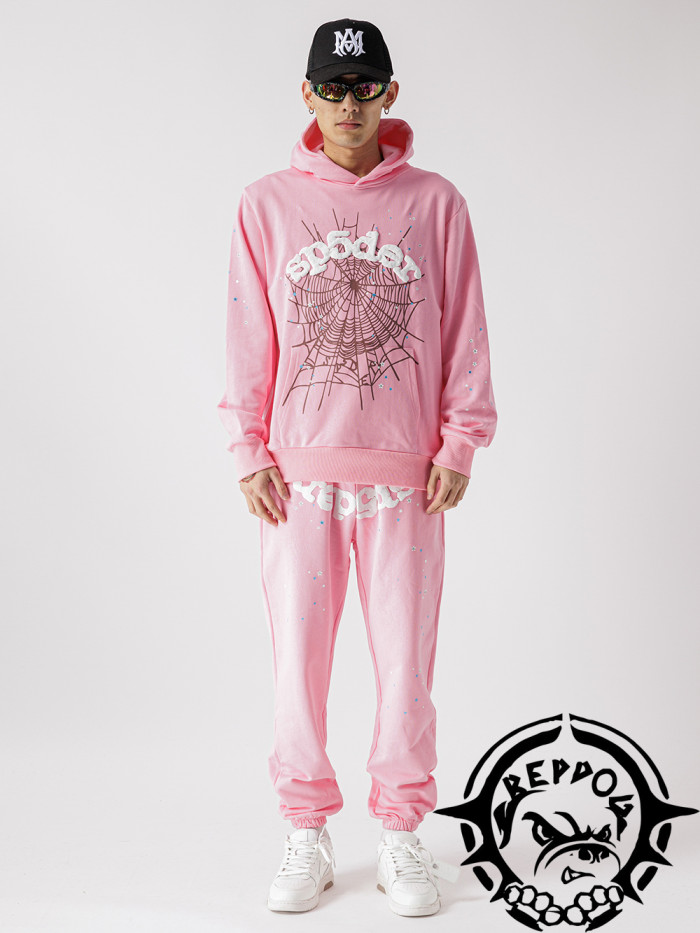 Trendy Pink Shiny Rhinestone Spider Web Hoodie