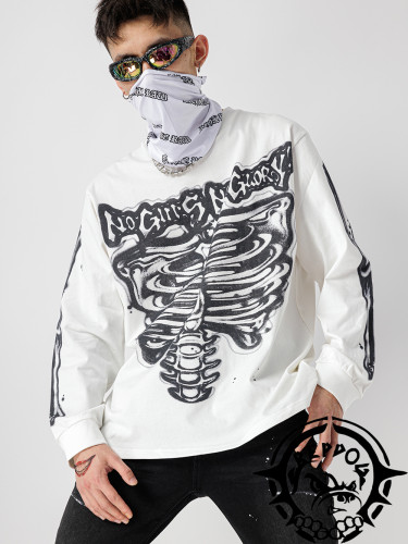 Skull Line Print Crew Neck Sweatshirt