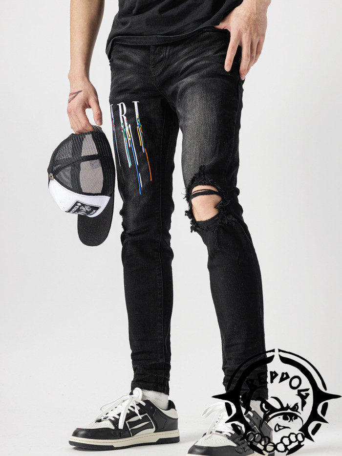 1:1 quality version Colorful Melt Alphabet Embroidered Jeans