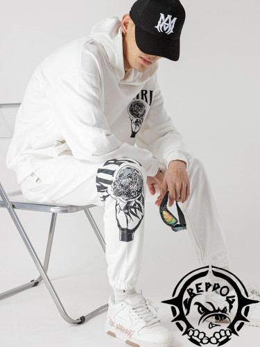 1:1 quality version Letter logo hand holding the earth printed pants 2 colors