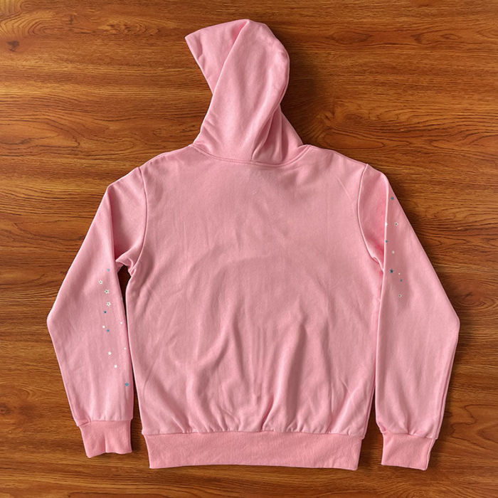 Trendy Pink Shiny Rhinestone Spider Web Hoodie