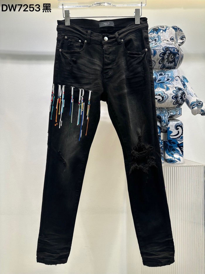 1:1 quality version Colorful Melt Alphabet Embroidered Jeans