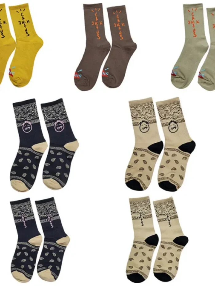 [buy more save more] Pineapple Cashew Flower Athletic Mid-Calf Socks