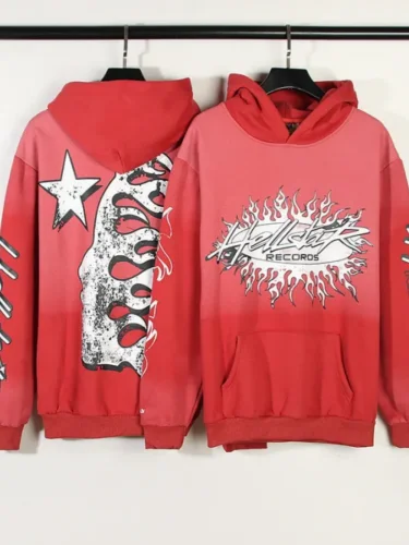Vintage Flame Red Unicorn Arm Print Hoodie