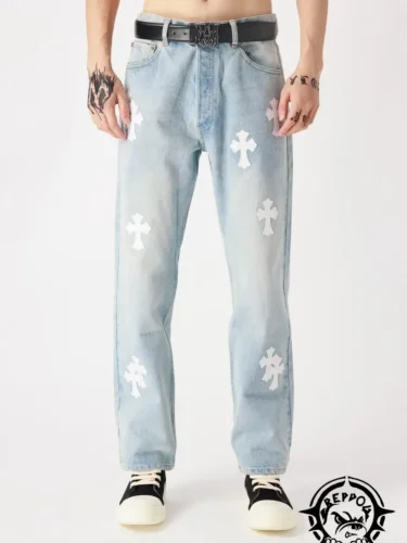 [buy more save more]1:1 quality version Black and White Patchwork Sterling Silver Button Leather Jeans