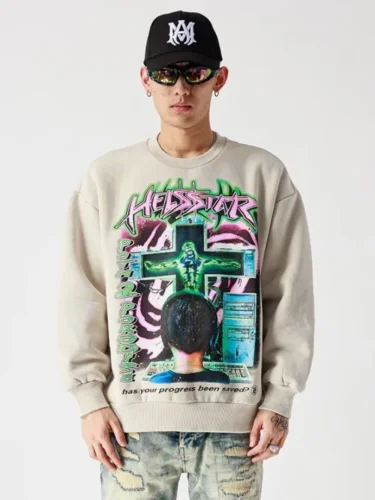 Cross Screen Printed Crew Neck Sweatshirt