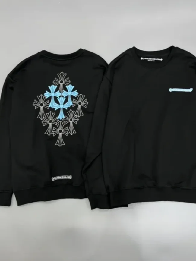 1:1 quality version Rhombus Blue Cross Crew Neck Pullover Sweatshirt
