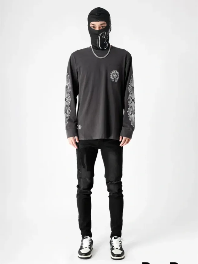 Double arm cross printed long sleeve T-shirt 3 colors