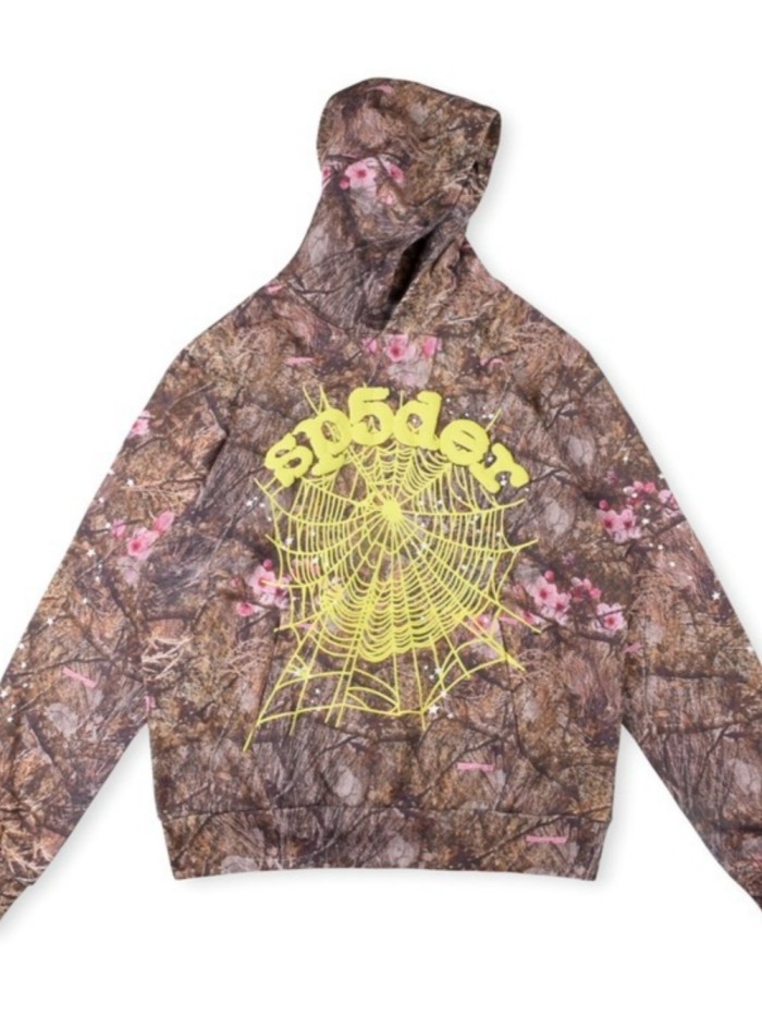 Tree Branch Spider Web Print Padded Hoodie