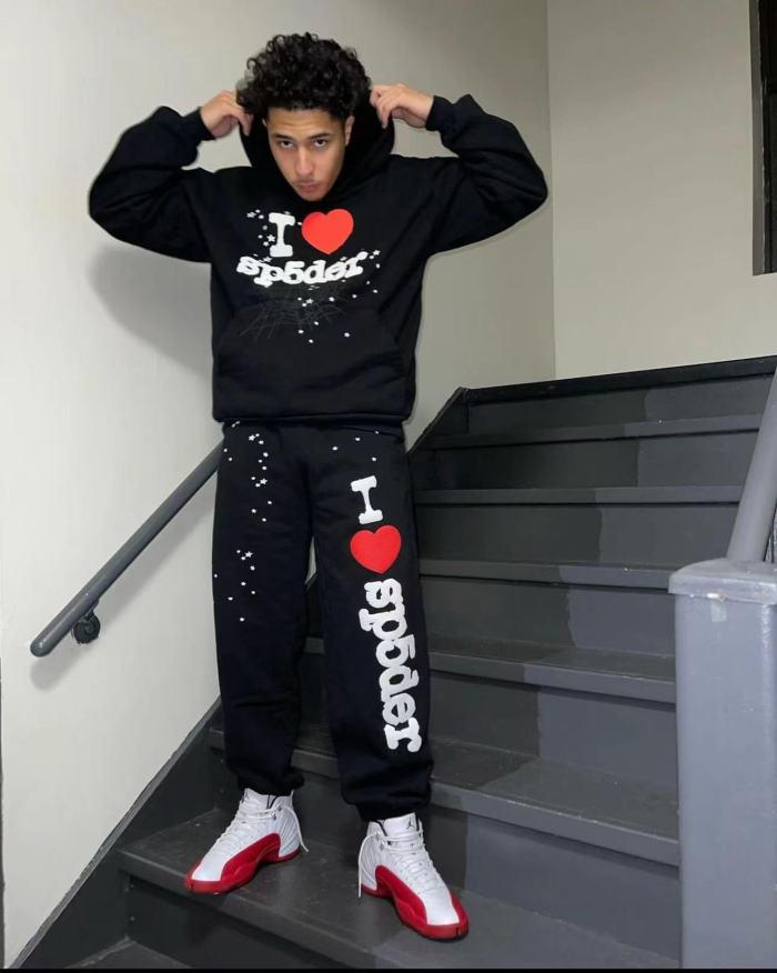 1:1 quality version Love Foam Letter Star Spiderweb Print Hoodie & Pants
