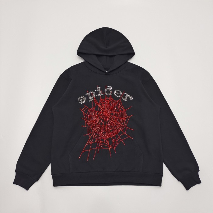 1:1 quality version Love Rhinestone Glitter Spider Web Print Hoodie