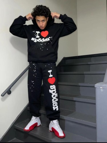 1:1 quality version Love Foam Letter Star Spiderweb Print Hoodie & Pants