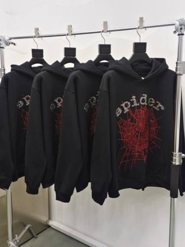1:1 quality version Love Rhinestone Glitter Spider Web Print Hoodie
