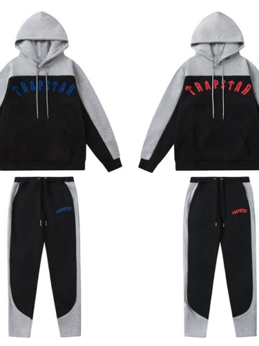 [50% Off]Monogrammed Embroidered Colorblocked Sweatshirt and Sweatpants Set 25454243