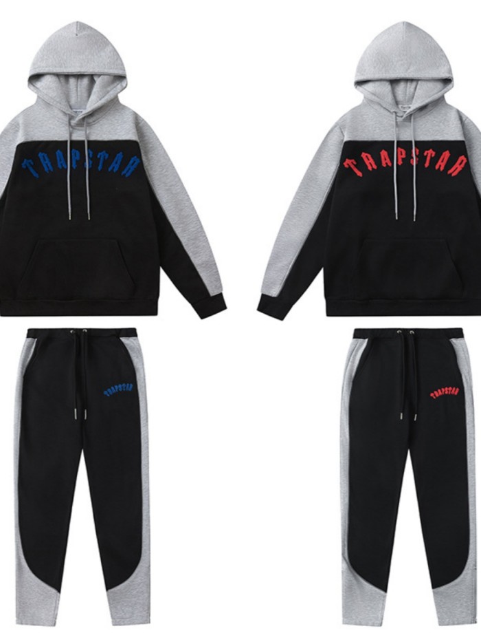 [50% Off]Monogrammed Embroidered Colorblocked Sweatshirt and Sweatpants Set 25454243