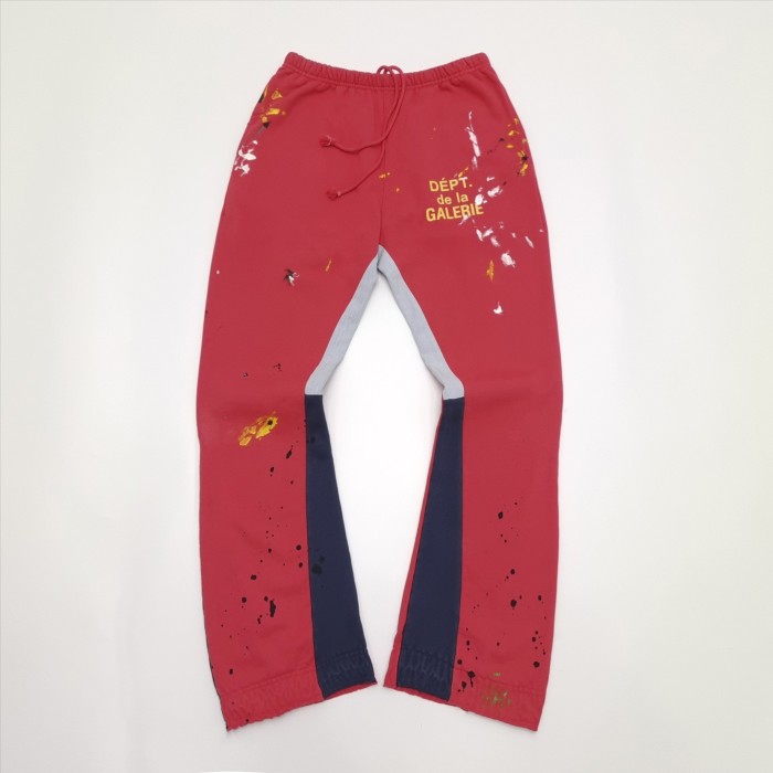[50% Off][Big & Tall for weights up to 260 lbs]1:1 quality version Gold Letter Splash Ink Patchwork Micro Flare Sweatpants 25463527