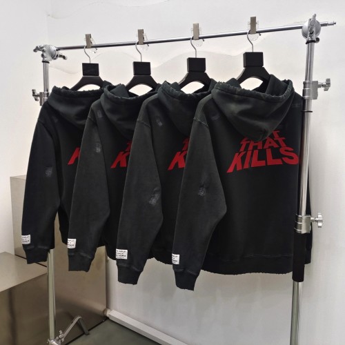 1:1 quality version Washed and Aged Red Letter Destruction Knife Cut Patch Hoodie