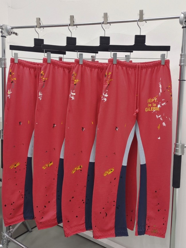 [50% Off][Big & Tall for weights up to 260 lbs]1:1 quality version Gold Letter Splash Ink Patchwork Micro Flare Sweatpants 25463527