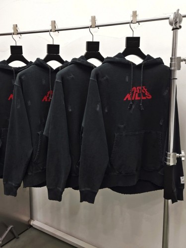 1:1 quality version Washed and Aged Red Letter Destruction Knife Cut Patch Hoodie