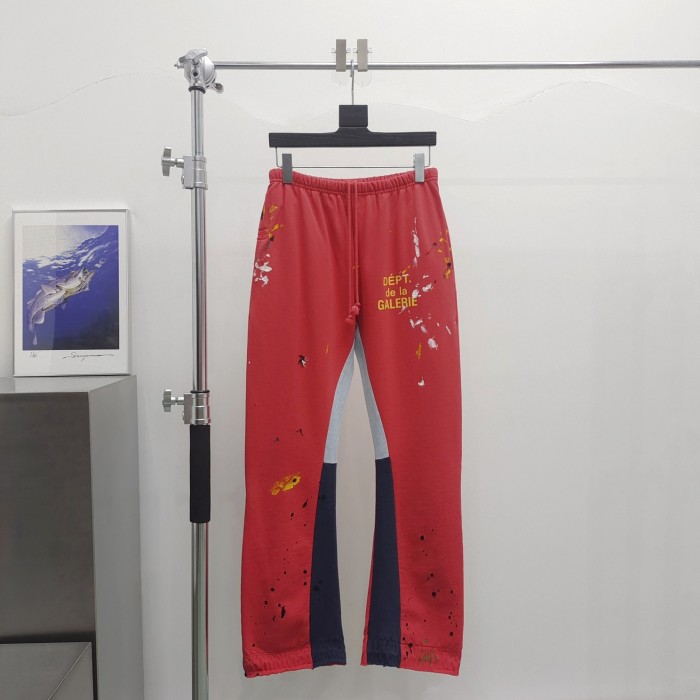 [50% Off][Big & Tall for weights up to 260 lbs]1:1 quality version Gold Letter Splash Ink Patchwork Micro Flare Sweatpants 25463527