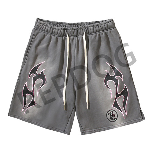 Pink Wrap Printed Distressed Drawstring Shorts