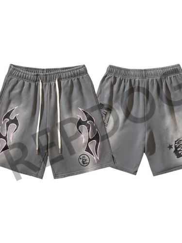 Pink Wrap Printed Distressed Drawstring Shorts