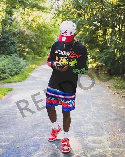 Colorful horizontal striped letter print shorts