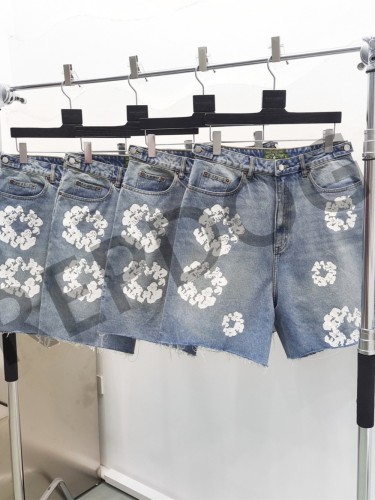 1:1 quality version Cotton Wreath Milled Whiskered Washed Denim Shorts 2 Colors