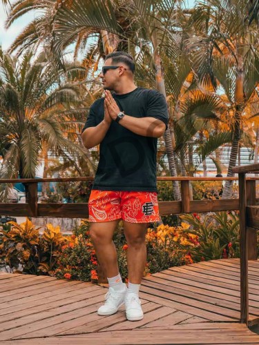 Cashew Flower Black Alphabet Printed Sweat Shorts 6 colors