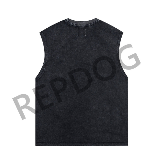 Pocket alphabet print made old washed sleeveless vest