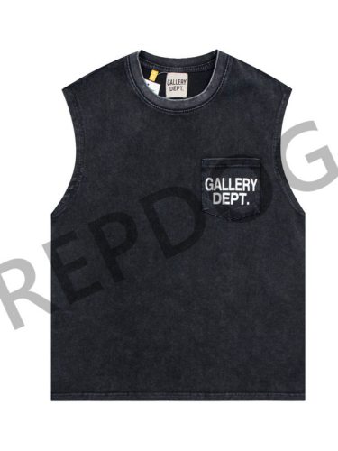 Pocket alphabet print made old washed sleeveless vest