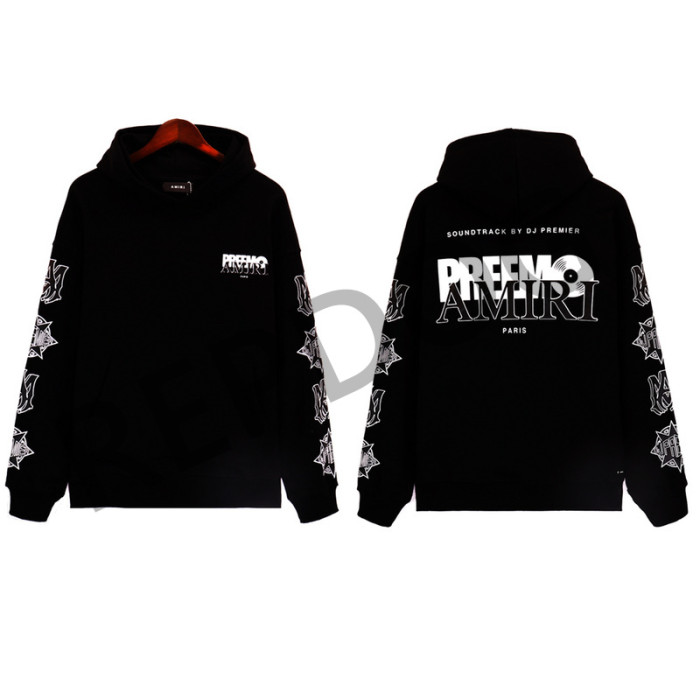 Record color contrast letter-printed two-sleeved logo hoodie