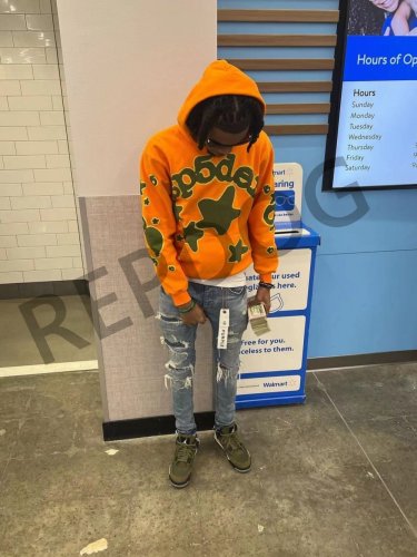1:1 quality version Bright Orange Star Letter Foam Hoodie & Pants Set
