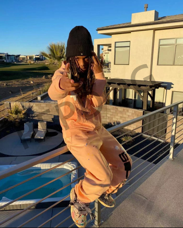 1:1 quality version Orange pink spider web star letters printed Hoodie & Pants Set