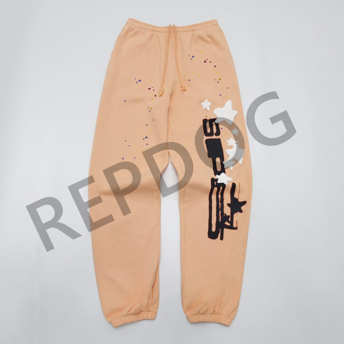 1:1 quality version Orange pink spider web star letters printed Hoodie & Pants Set