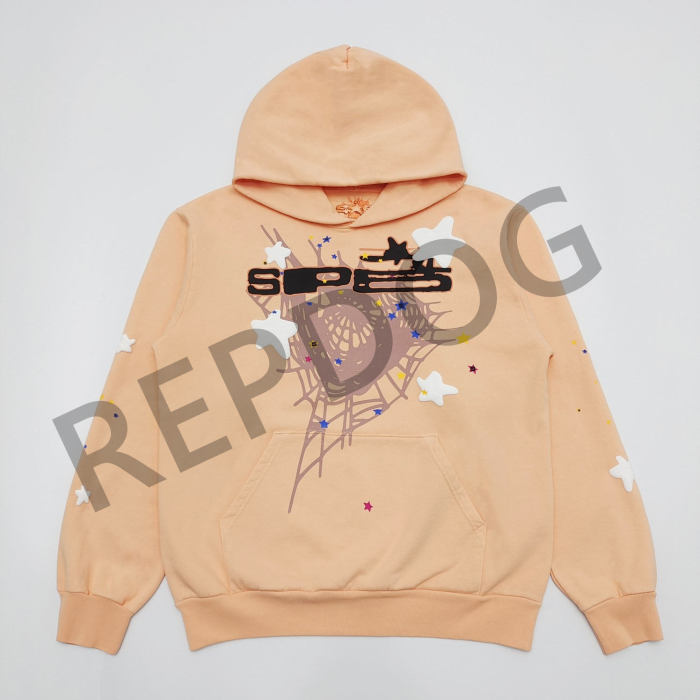 1:1 quality version Orange pink spider web star letters printed Hoodie & Pants Set