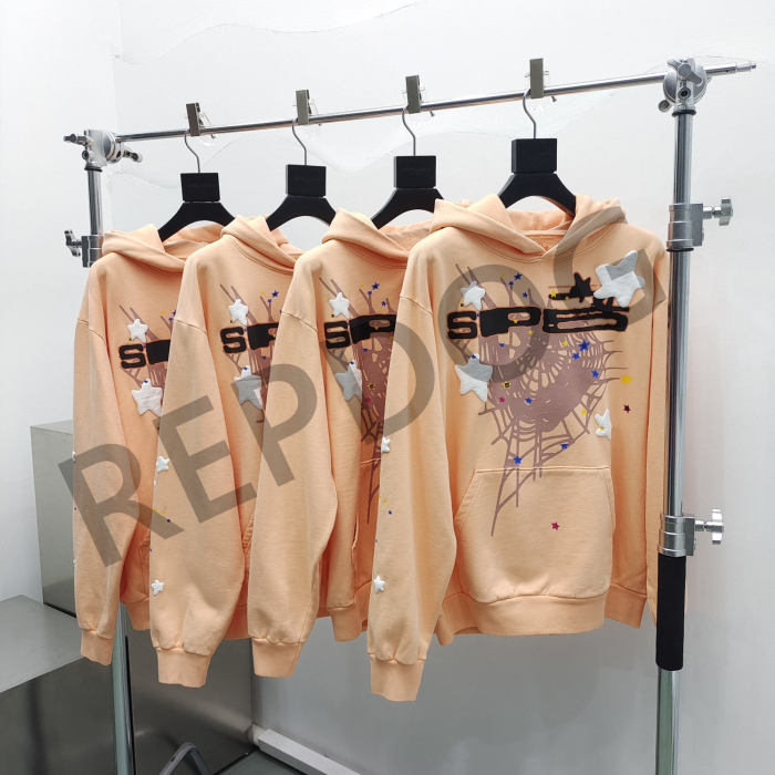 1:1 quality version Orange pink spider web star letters printed Hoodie & Pants Set