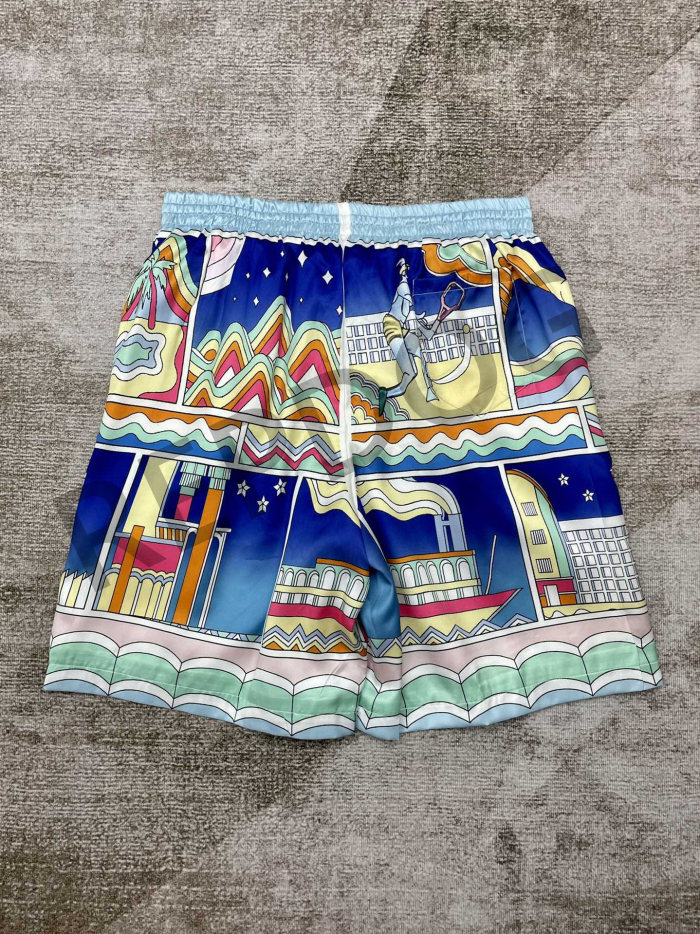 1:1 quality version Hawaiian Style Portrait Night Colorblock Silk shirt & shorts set